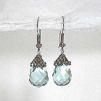 Faceted Aqua Quartz & Bali Silver Earrings