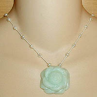 Amazonite Rose Necklace with Pearls