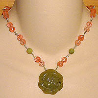 Olive Jade Rose Necklace with Olive Jade & Cherry Quartz