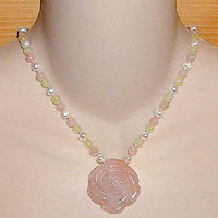 Rose Quartz Rose Necklace with New Jade & Rose Quartz