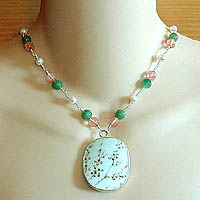 Ming Pottery Shard Necklace with Pearl, Green Aventurine & Cherry Quartz