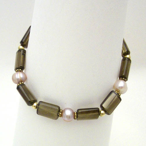 Smokey Quartz, Pink Pearl, Gold & Vermiel Bracelet