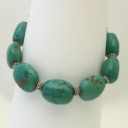 Turquoise Nugget & Bali Bracelet