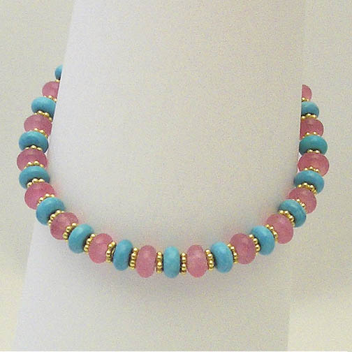 Turquoise, Pink Jade & Vermeil Bracelet