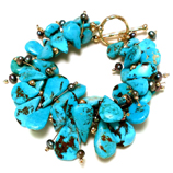 DKC ~ Turquoise, Black Pearl, & Gold Cluster Bracelet