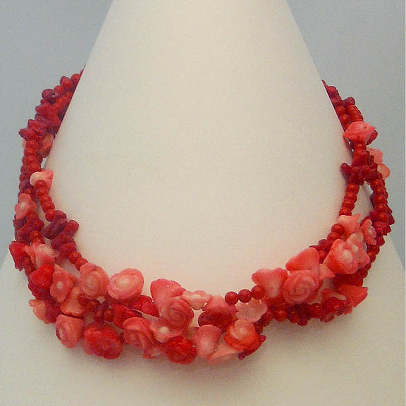 3 Stranded Coral Flower Necklace