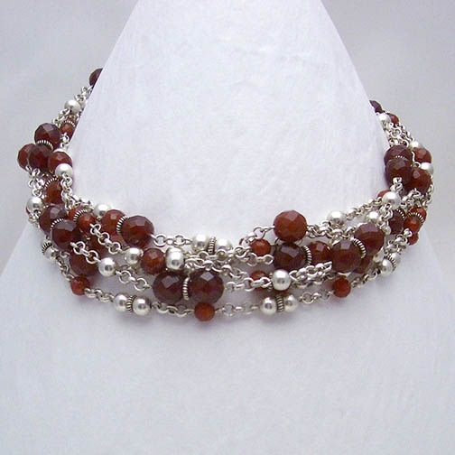 Carnelian & Silver Chain 6 Strand Necklace