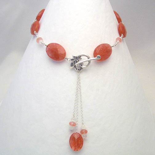 Cherry Quartz & Rainbow Moonstone Drop Necklace