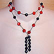 DKC ~ Coral & Black Onyx Lariat Drop Necklace / Belt