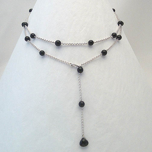 Black Onyx & Sterling Silver Chain Lariat Necklace