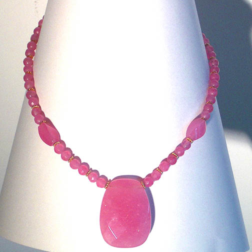 Faceted Pink Jade & Vermiel Necklace w/ a 14K GF Clasp