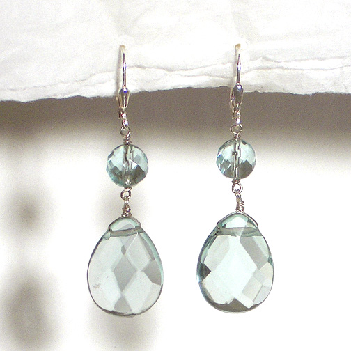 Faceted Aqua Quartz Teardrop Earrings