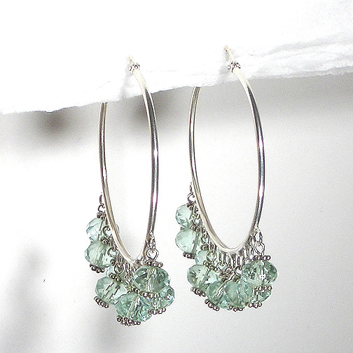 Aqua Quartz & Bali Large Hoop Earrings