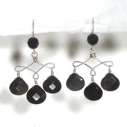 Faceted Onyx & Rainbow Obsidian Teardrop Earrings