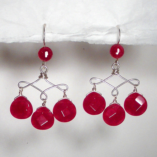 Faceted Ruby Jade Teardrop Earrings