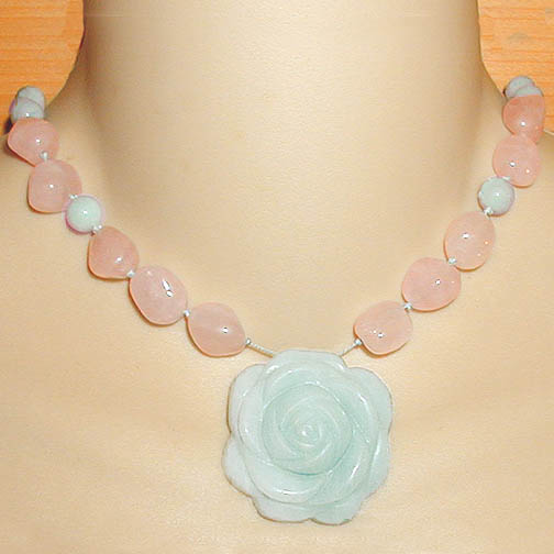 Amazonite Rose Necklace w/ Amazonite & Rose Quartz