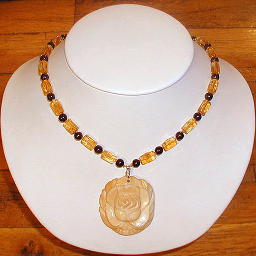 Bone Rose Necklace w/ Citrine & Garnet