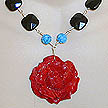 DKC ~ Dyed Bone Rose Necklace w/ Carved Turquoise & Black Onyx