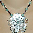 DKC ~ Blacklip MOP Flower Necklace w/ Amazonite & Grey Pearl