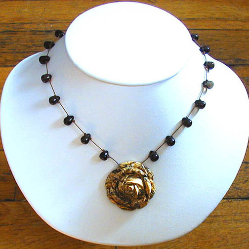 Picture Jasper Rose Necklace w/ Smokey Topaz