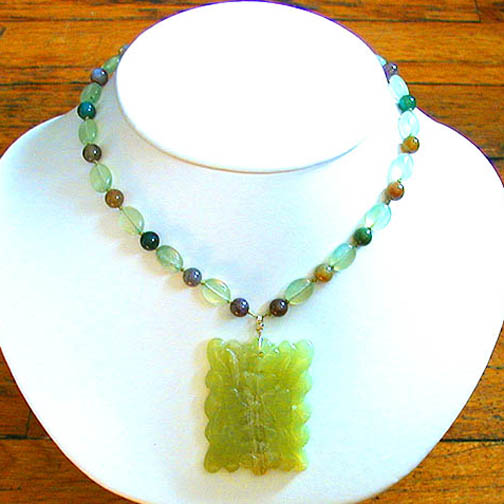 Jade Flower Necklace w/ New Jade & Fancy Jasper