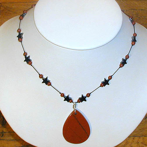 Red Jasper Teardrop Necklace w/ Hematite Stars