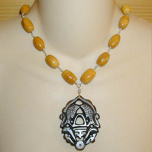 Jade Twin Fish Necklace w/ Picture Jasper