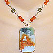 DKC ~ Ming Pottery Shard Necklace w/ Green Aventurine & Carnelian