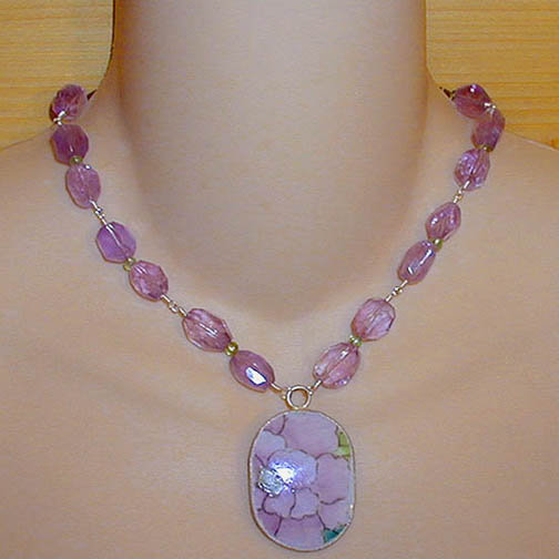 Ming Pottery Shard Necklace w/ Amethyst & Peridot