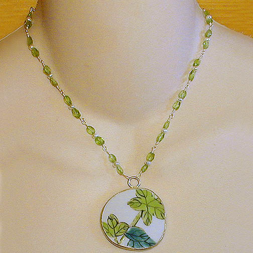 Ming Pottery Shard Necklace w/ Peridot & Pearl