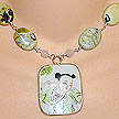 DKC ~ Ming Pottery Shard Necklace w/ Yellow Turquoise & Rose Quartz