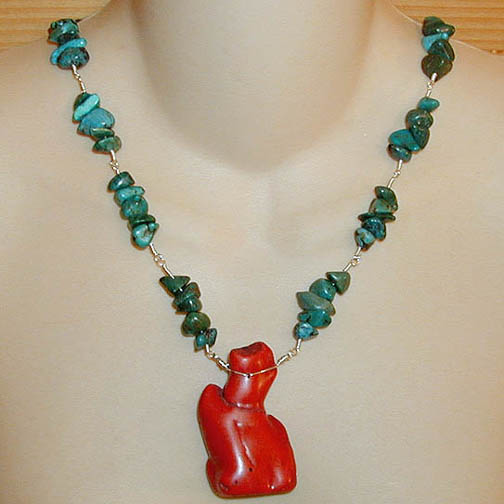 Coral Twig Necklace w/ Turquoise Chips