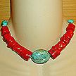 DKC ~ Turquoise Nugget Centerpiece Necklace w/ Coral Chunks