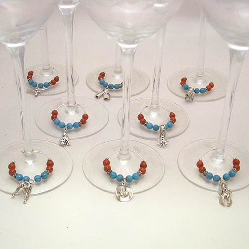 Southwestern Turquoise & Coral Wine Charms
